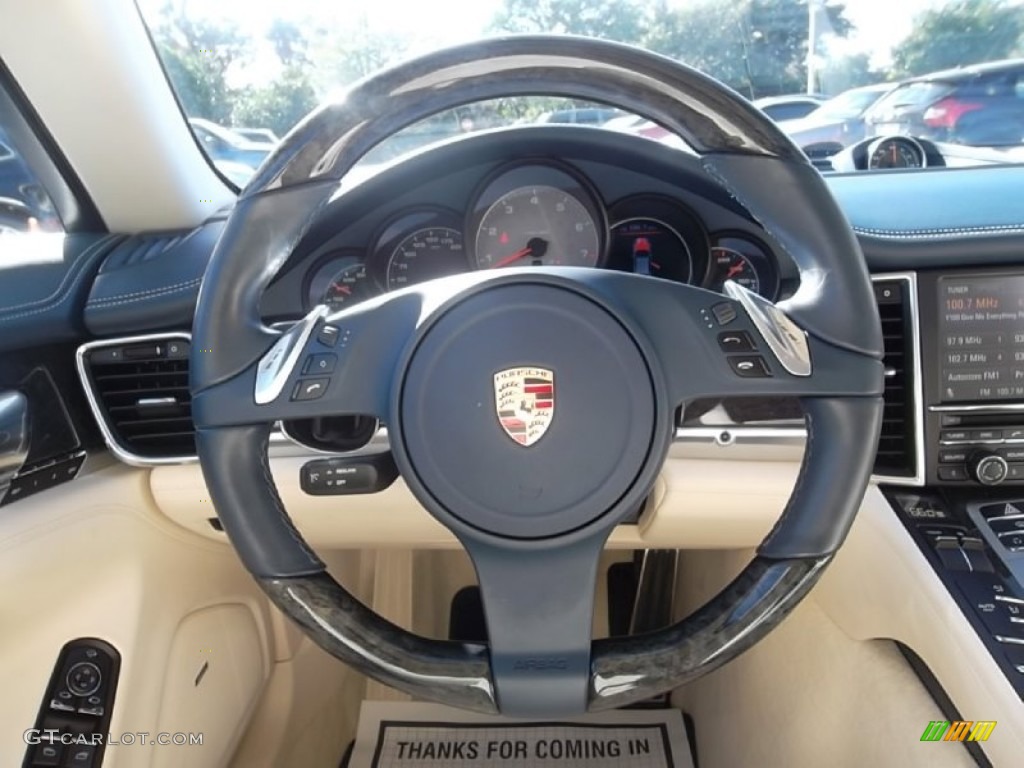 2010 Porsche Panamera S Yachting Blue/Cream Steering Wheel Photo #59149400