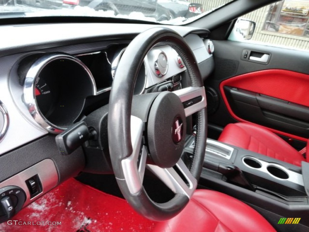 2005 Ford Mustang GT Premium Convertible Red Leather Steering Wheel Photo #59149853
