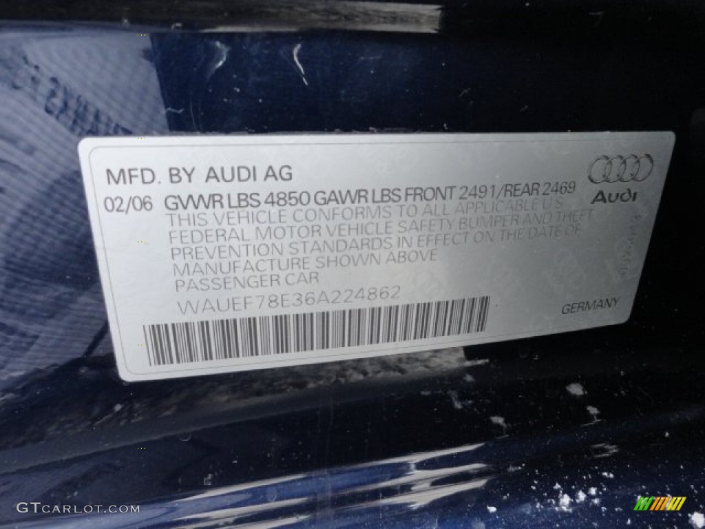 2006 A4 2.0T quattro Sedan - Moro Blue Pearl Effect / Ebony photo #17