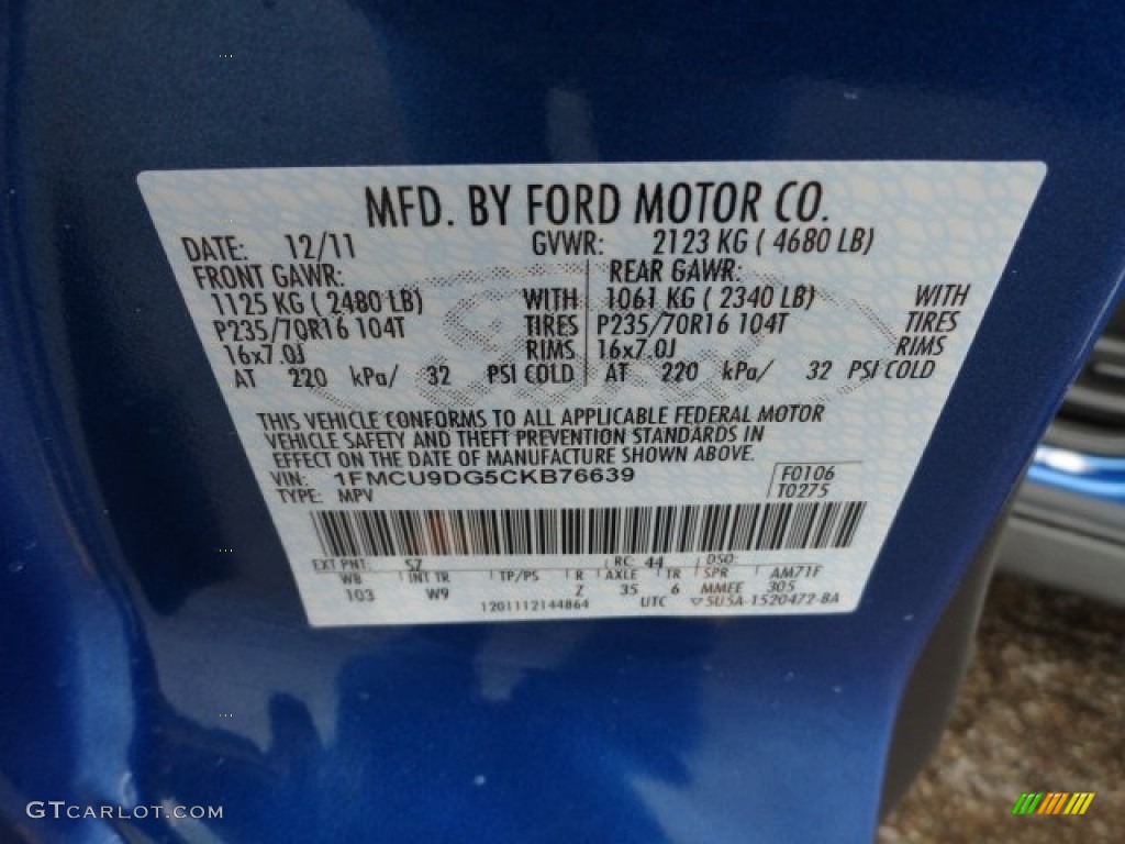 2012 Escape XLT V6 4WD - Blue Flame Metallic / Charcoal Black photo #17