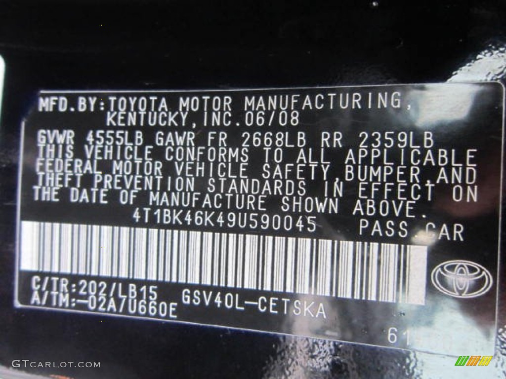 2009 Camry Color Code 202 for Black Photo #59151479