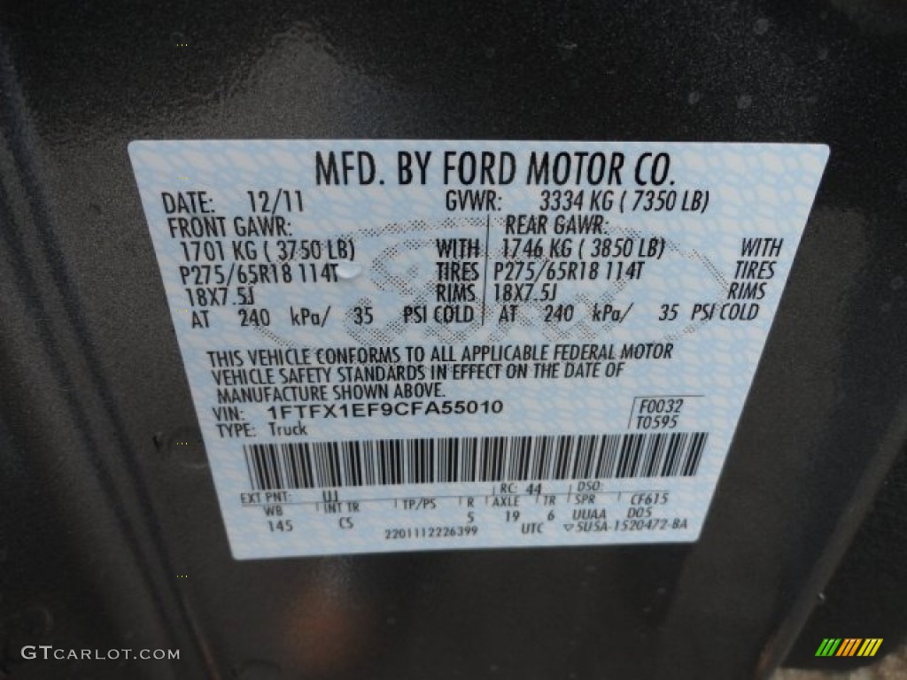 2012 F150 Color Code UJ for Sterling Gray Metallic Photo #59151716
