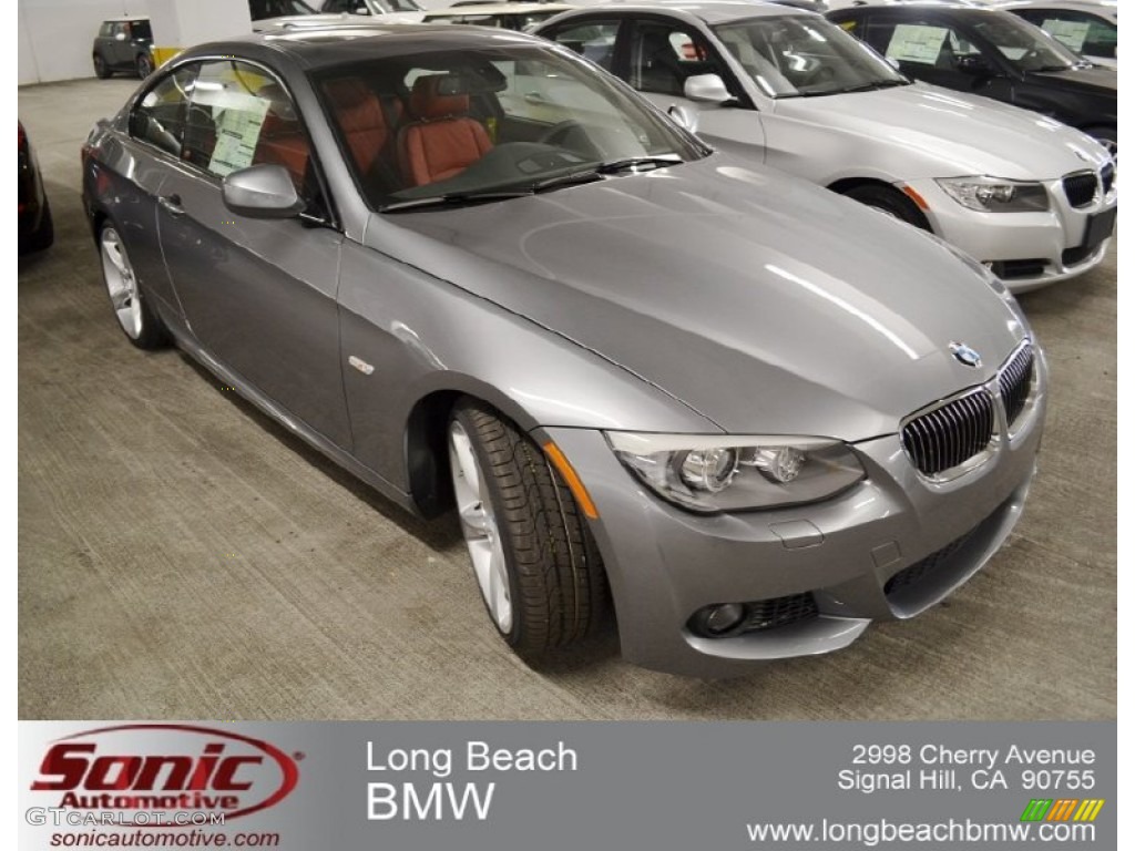 2012 3 Series 335i Coupe - Space Grey Metallic / Coral Red/Black photo #1