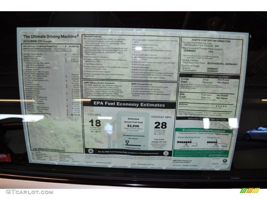 2012 BMW 3 Series 335i Coupe Window Sticker Photo #59154290