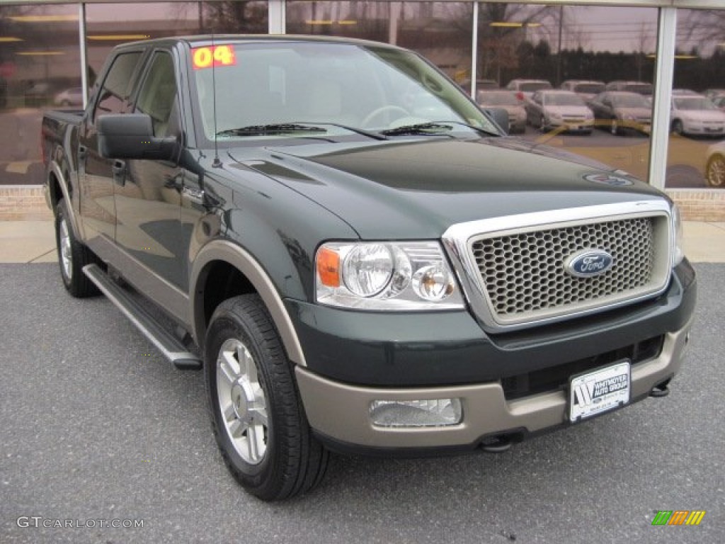 2004 F150 Lariat SuperCrew 4x4 - Aspen Green Metallic / Tan photo #2