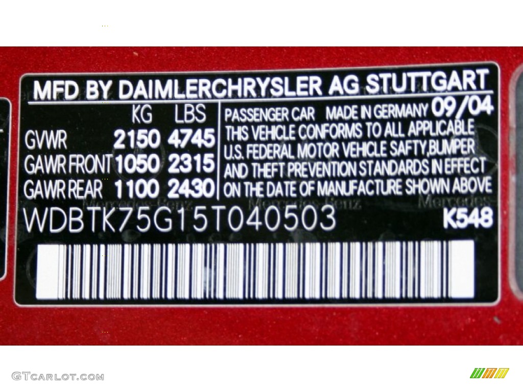 2005 CLK Color Code 548 for Firemist Red Metallic Photo #59166932
