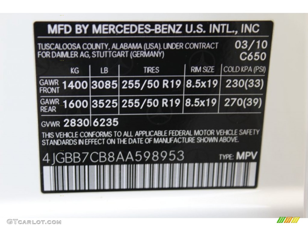 2010 ML Color Code 650 for Arctic White Photo #59171341