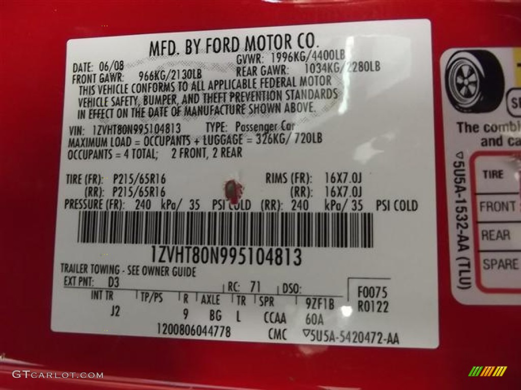 2009 Mustang Color Code D3 for Torch Red Photo #59172931