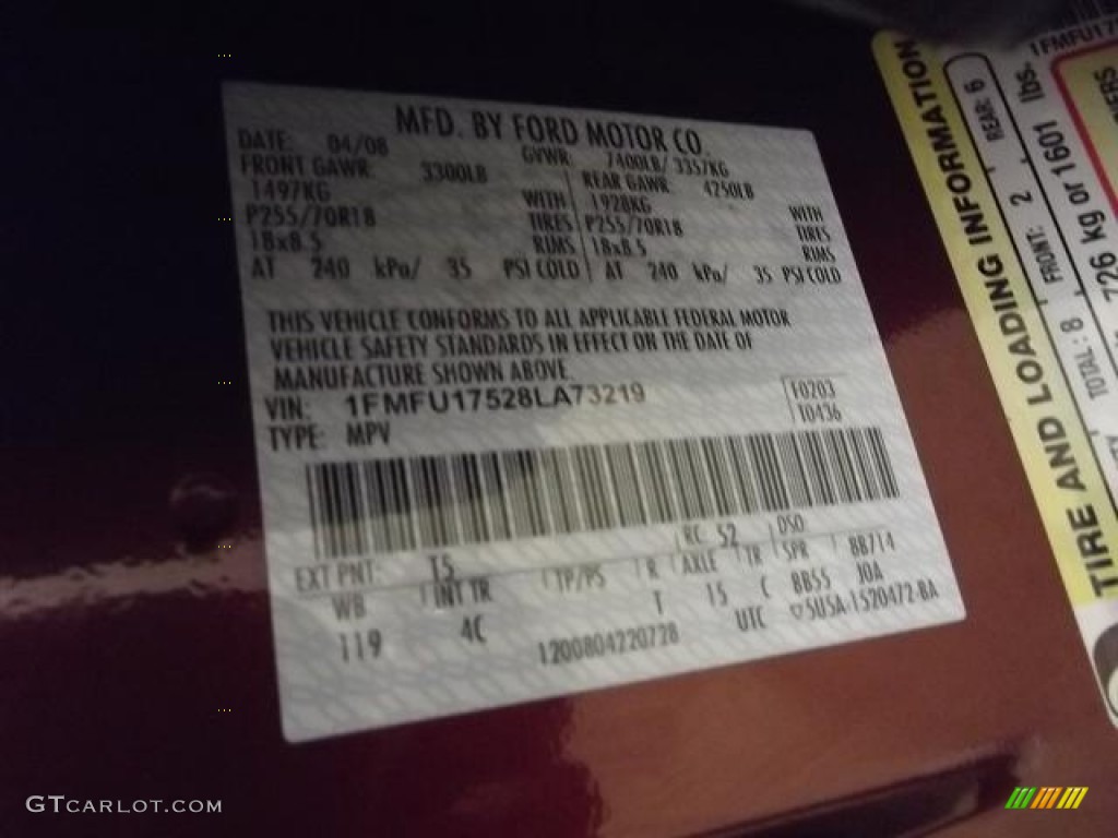 2008 Expedition Color Code T5 for Dark Copper Metallic Photo #59173306