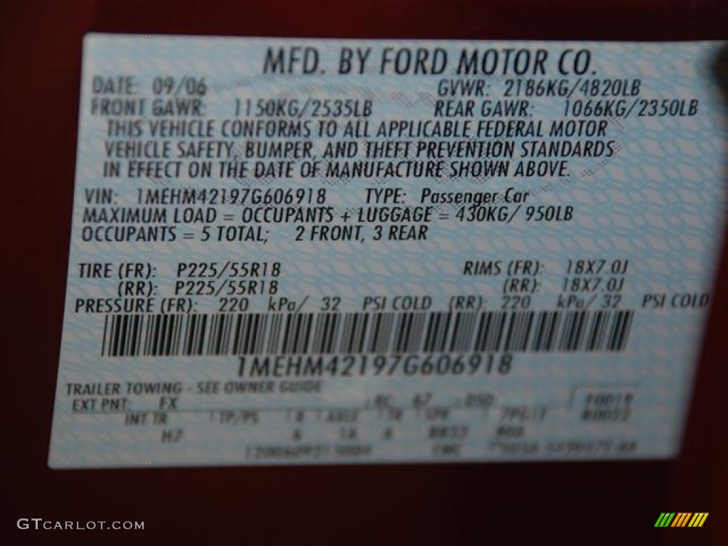 2007 Montego Color Code FX for Merlot Metallic Photo #59175422