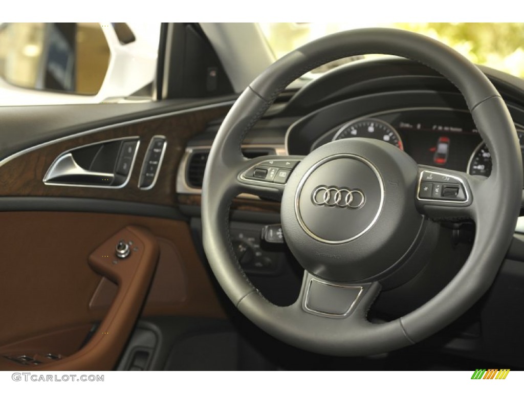 2012 Audi A6 3.0T quattro Sedan Nougat Brown Steering Wheel Photo #59182007