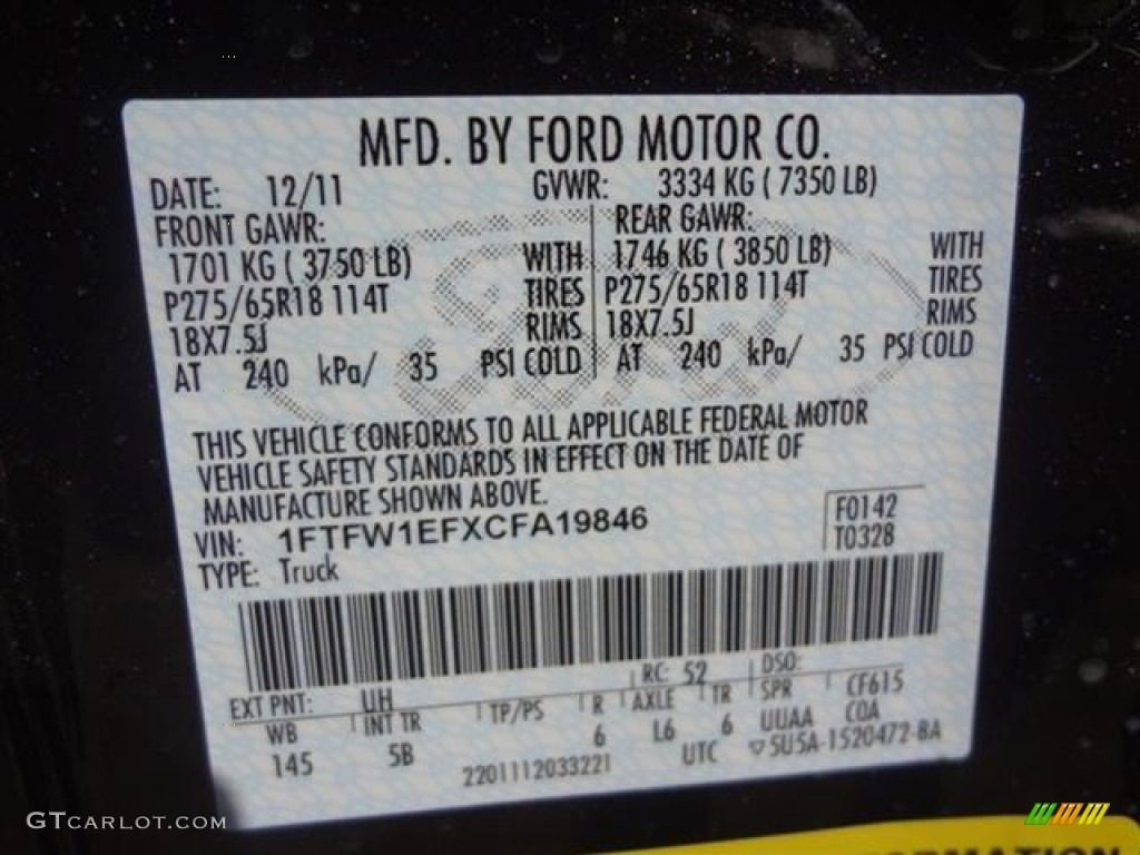2012 F150 Color Code UH for Tuxedo Black Metallic Photo #59182419