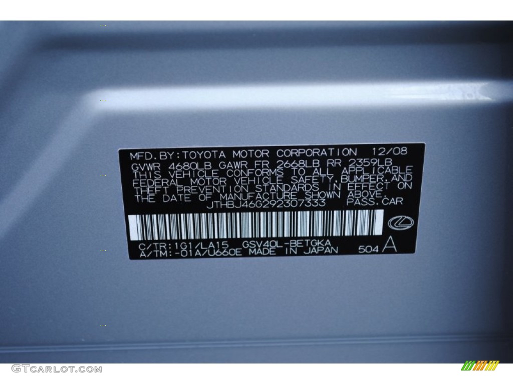 2009 ES Color Code 1G1 for Tungsten Silver Pearl Photo #59191337