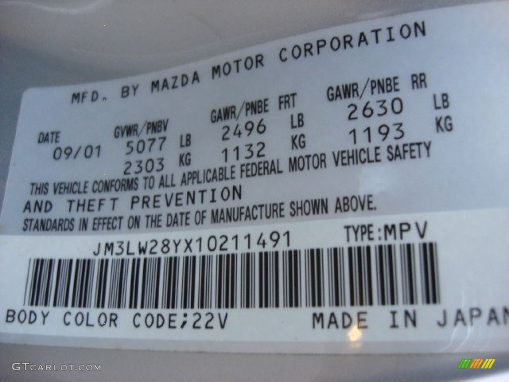 2001 Mazda MPV LX Color Code Photos
