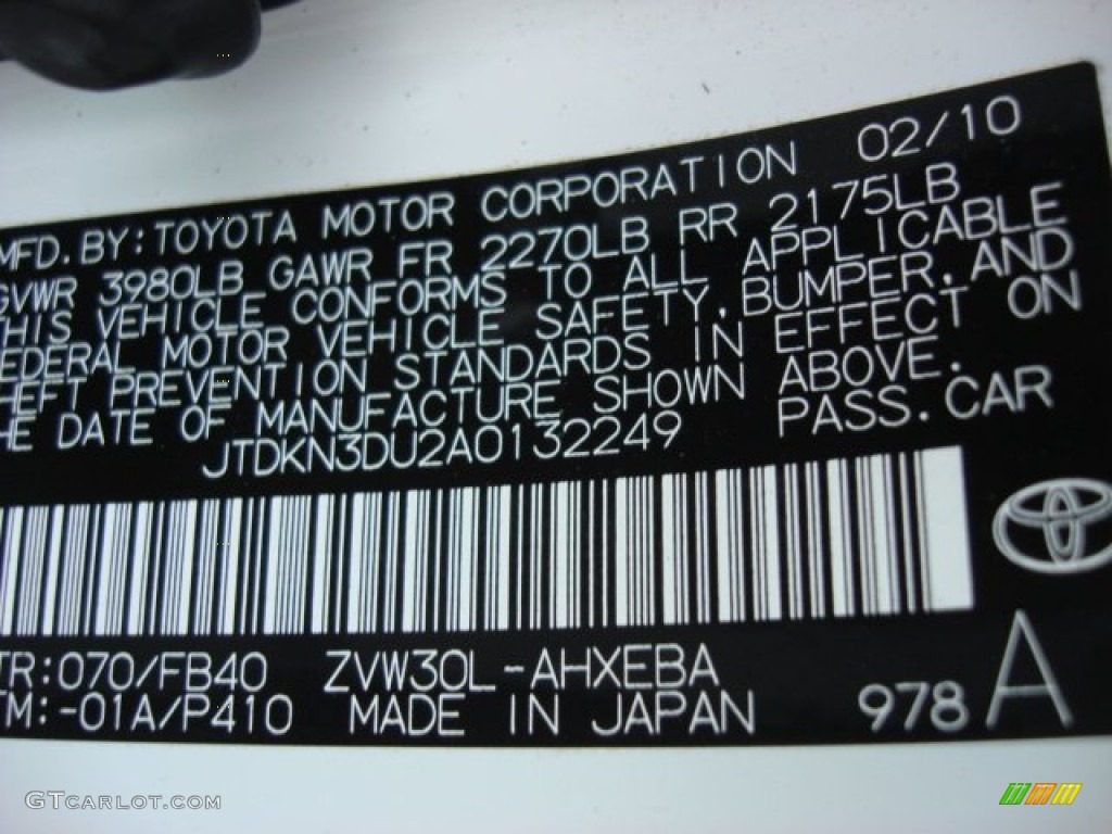 2010 Prius Color Code 070 for Blizzard White Pearl Photo #59192948