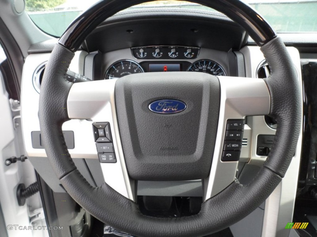 2012 Ford F150 Platinum SuperCrew 4x4 Platinum Steel Gray/Black Leather Steering Wheel Photo #59208407
