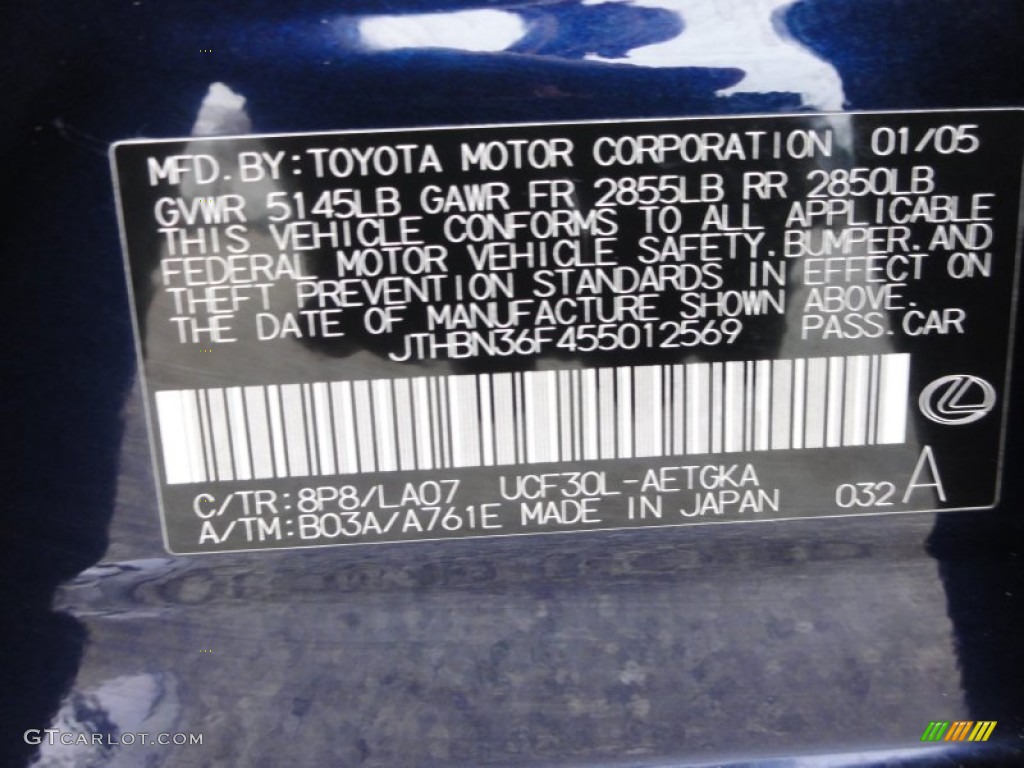 2005 LS Color Code 8P8 for Blue Onyx Pearl Photo #59211632