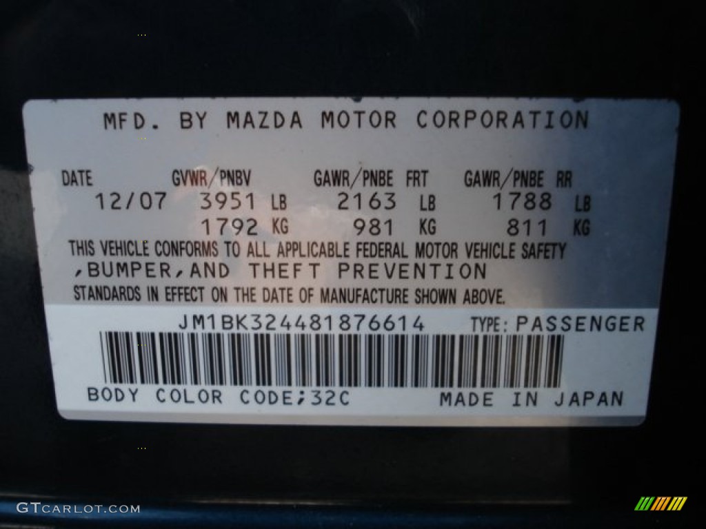 2008 MAZDA3 Color Code 32C for Phantom Blue Mica Photo #59211848