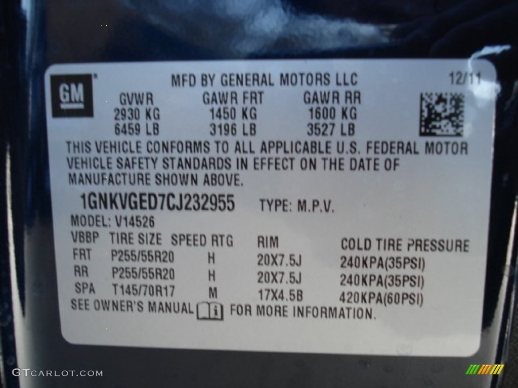 2012 Traverse LT AWD - Dark Blue Metallic / Ebony photo #20