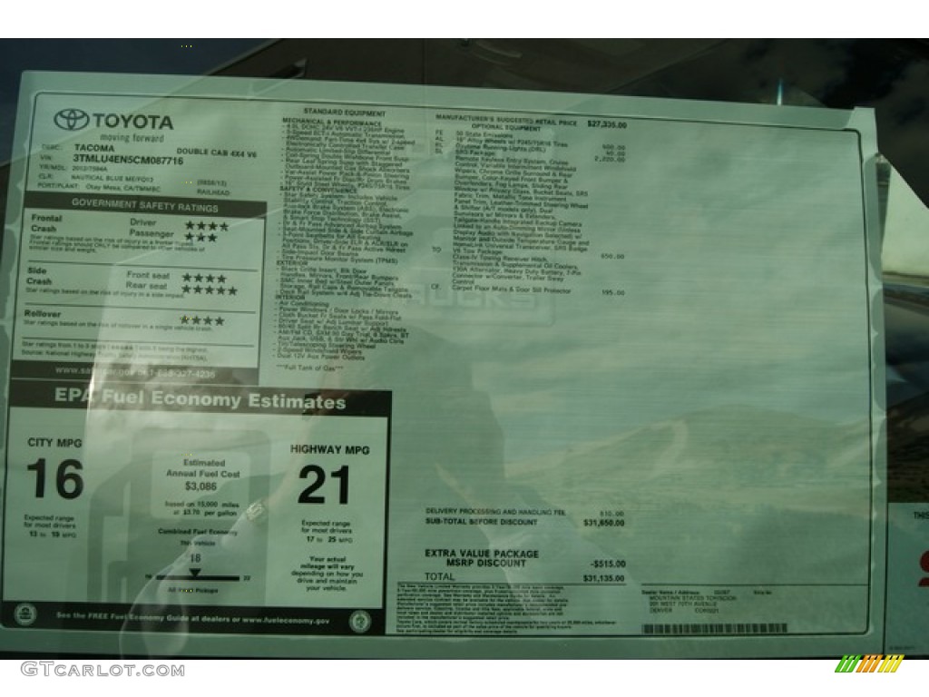 2012 Tacoma V6 SR5 Double Cab 4x4 - Nautical Blue Metallic / Graphite photo #14