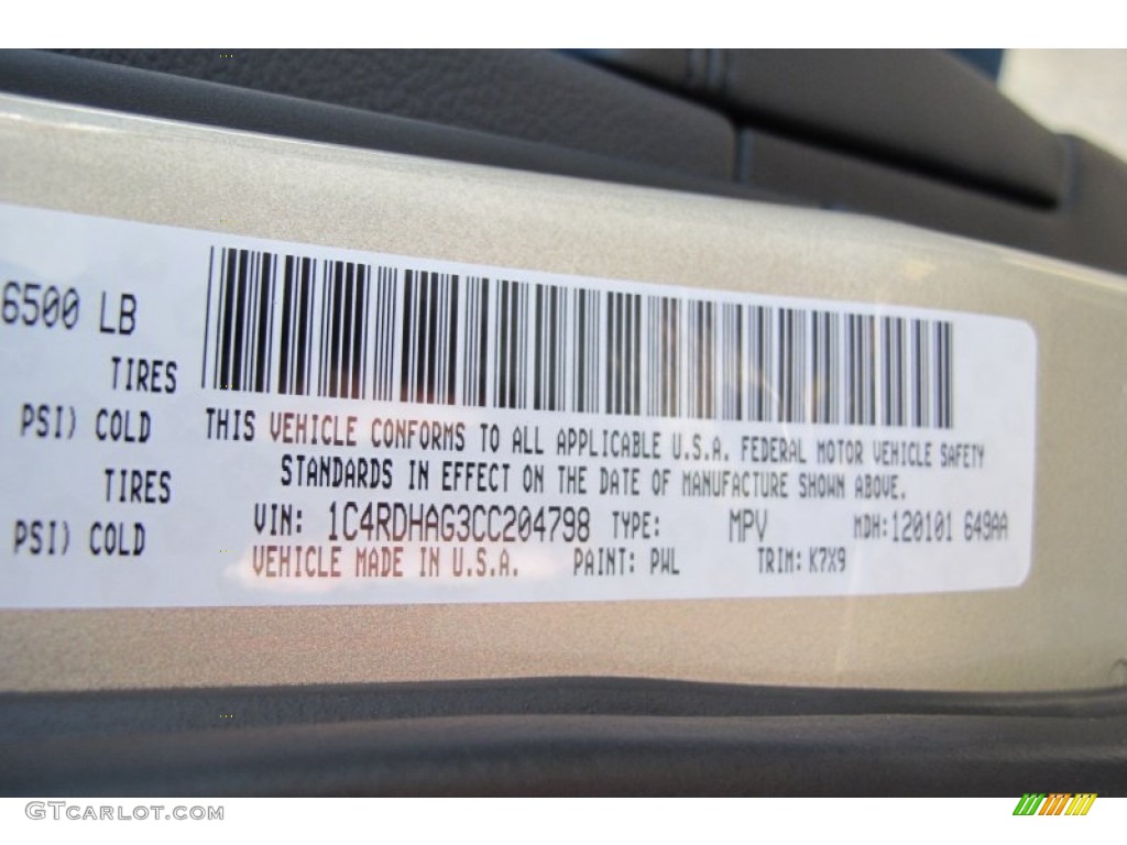 2012 Durango Color Code PWL for White Gold Photo #59220066