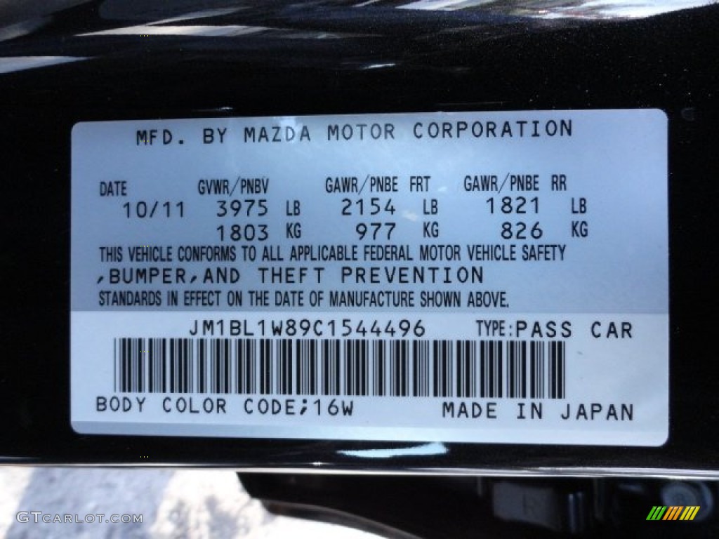 2012 MAZDA3 Color Code 16W for Black Mica Photo #59228328