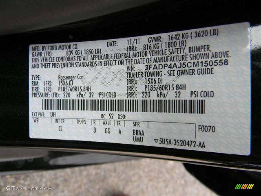 2012 Fiesta Color Code UH for Tuxedo Black Metallic Photo #59232267