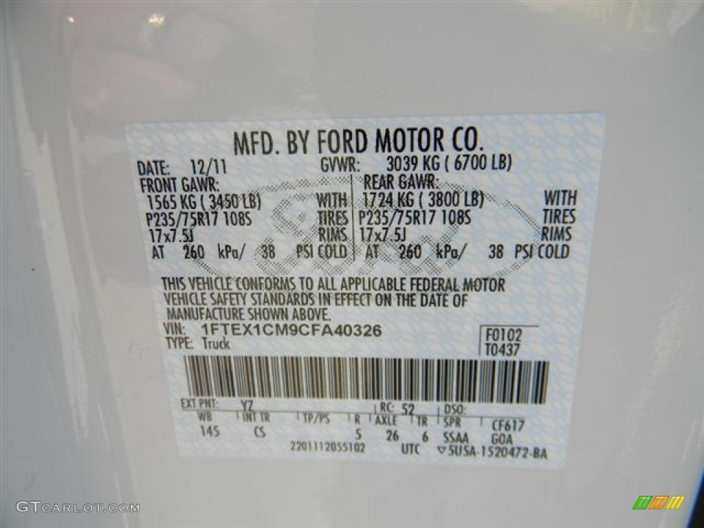 2012 F150 Color Code YZ for Oxford White Photo #59232498