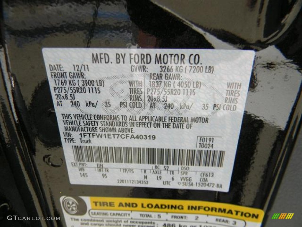 2012 F150 Color Code UH for Tuxedo Black Metallic Photo #59232621