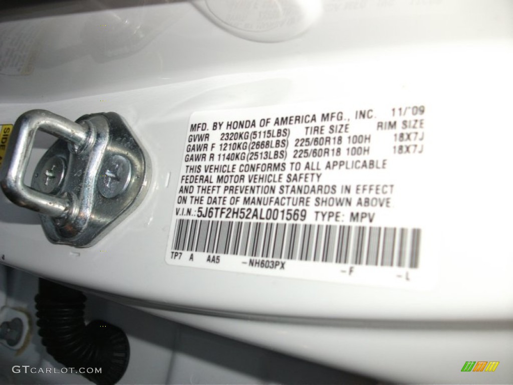 2010 Accord Color Code NH603PX for White Diamond Pearl Photo #59262618