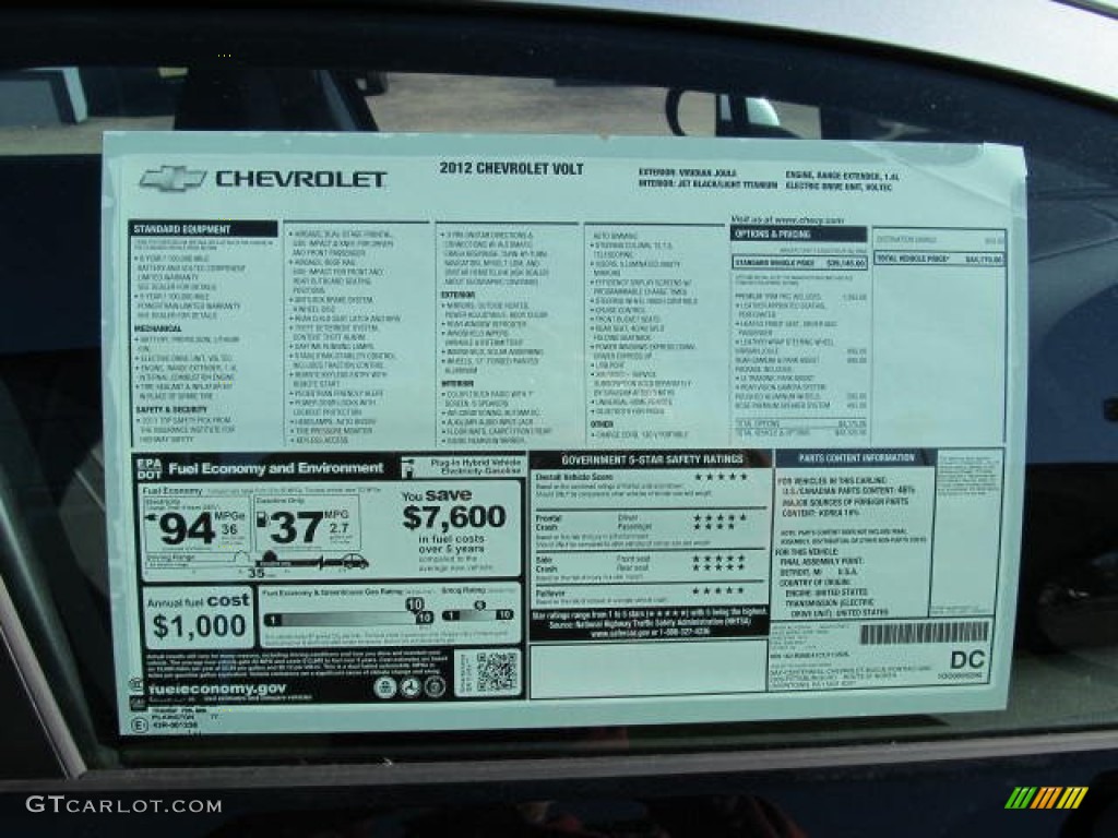 2012 Chevrolet Volt Hatchback Window Sticker Photo #59264145