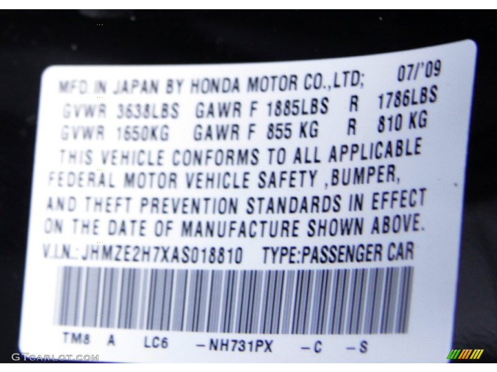 2010 Insight Color Code NH731PX for Crystal Black Pearl Photo #59266545