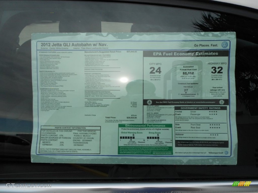 2012 Volkswagen Jetta GLI Autobahn Window Sticker Photo #59272767