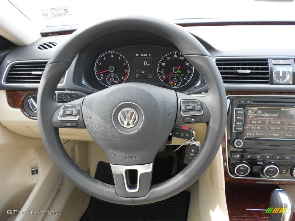 2012 Volkswagen Passat 2.5L SEL Cornsilk Beige Steering Wheel Photo #59273107