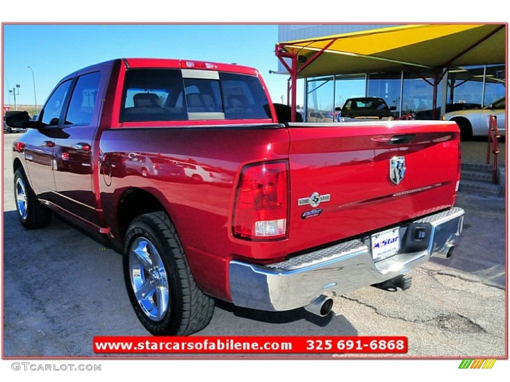 2009 Ram 1500 Lone Star Edition Crew Cab - Inferno Red Crystal Pearl / Light Pebble Beige/Bark Brown photo #3
