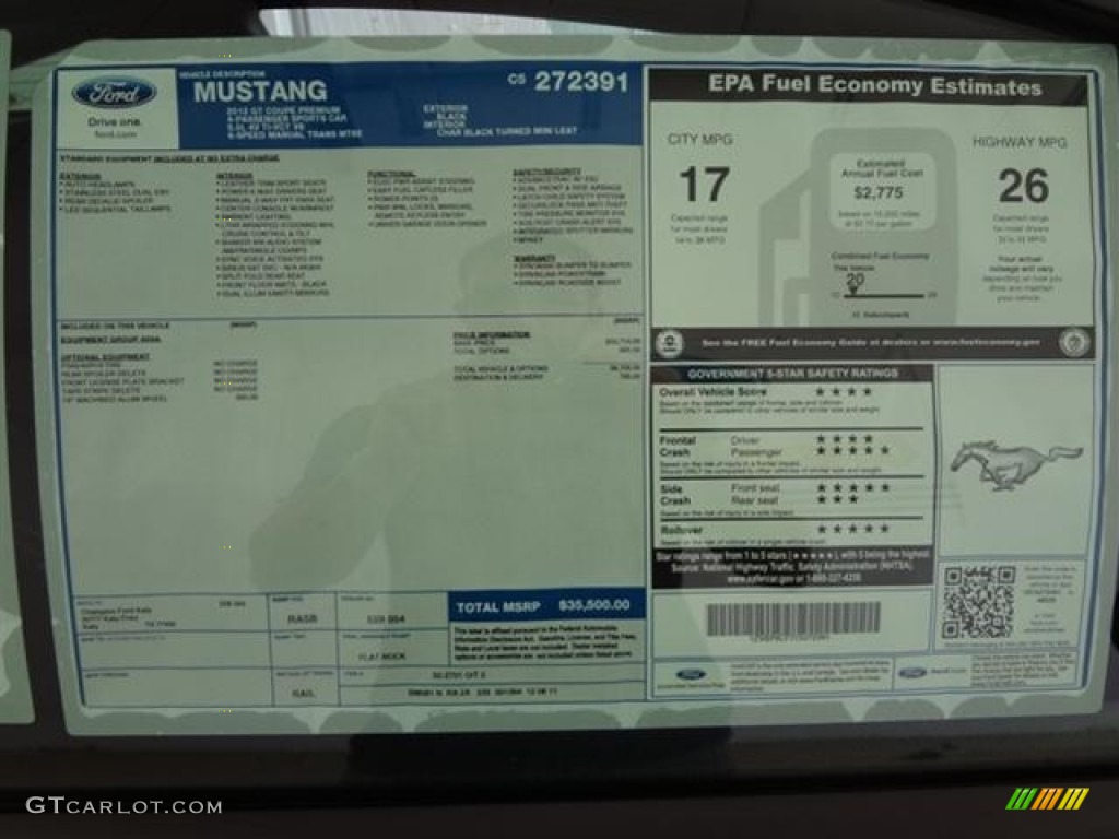 2012 Ford Mustang GT Premium Coupe Window Sticker Photo #59278788