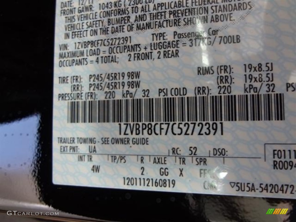 2012 Mustang Color Code UA for Black Photo #59278806