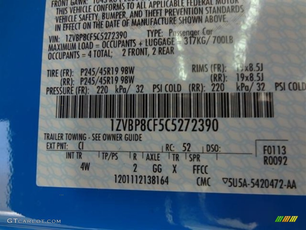 2012 Mustang Color Code CI for Grabber Blue Photo #59279016