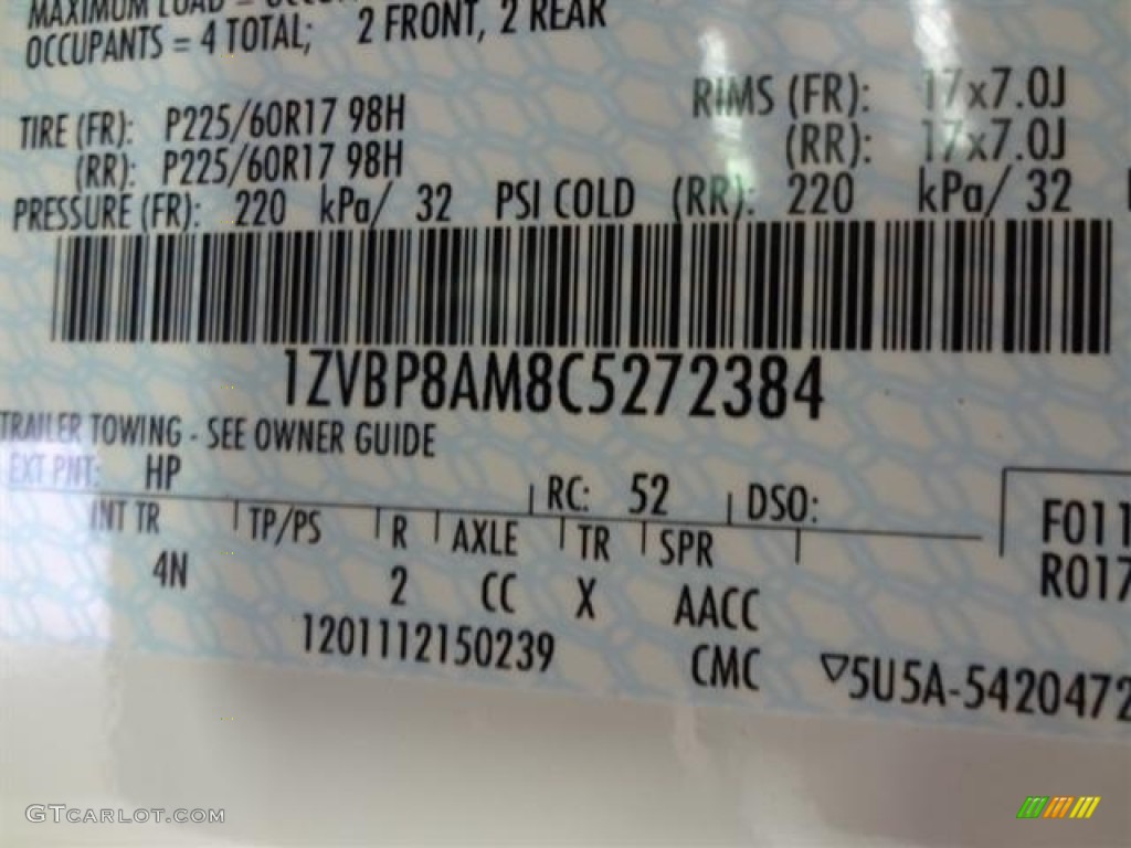 2012 Mustang Color Code HP for Performance White Photo #59279226