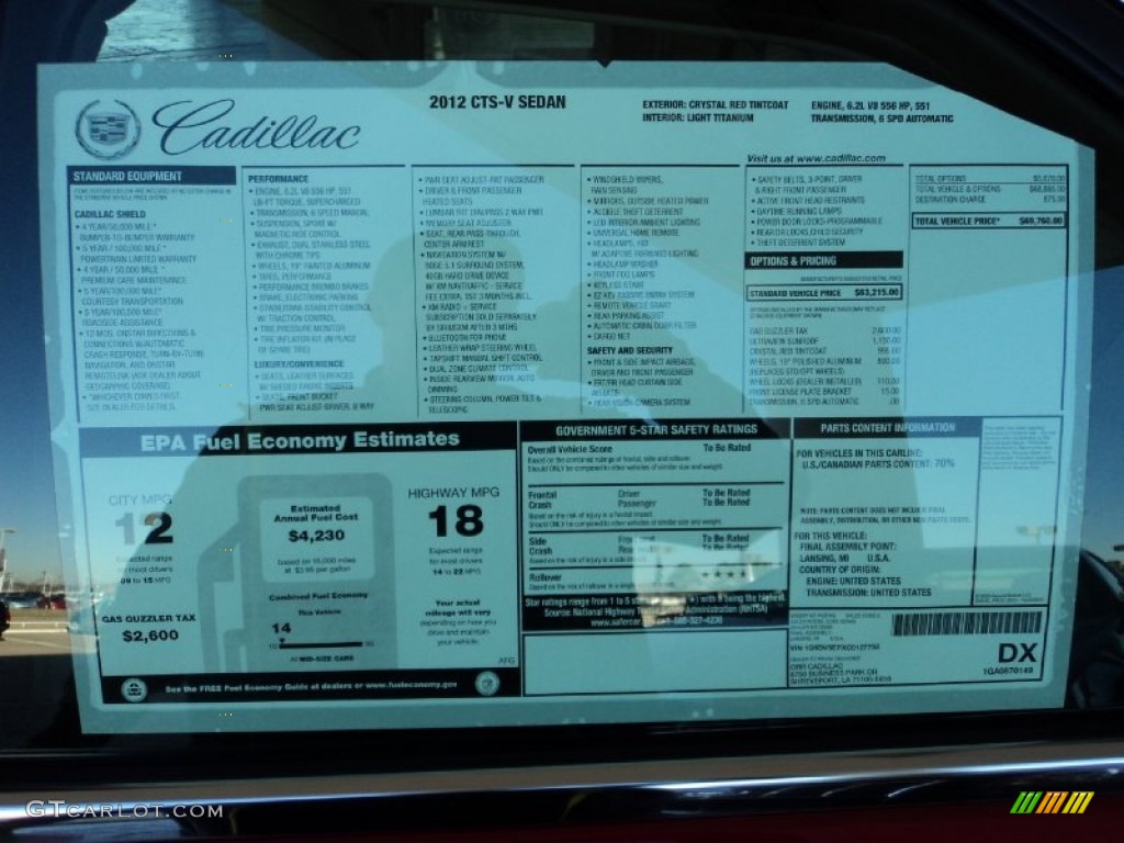 2012 Cadillac CTS -V Sedan Window Sticker Photo #59283216