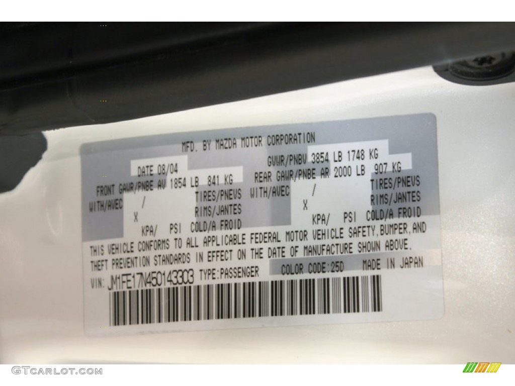 2005 RX-8 Color Code 25D for Whitewater Pearl Photo #59283924