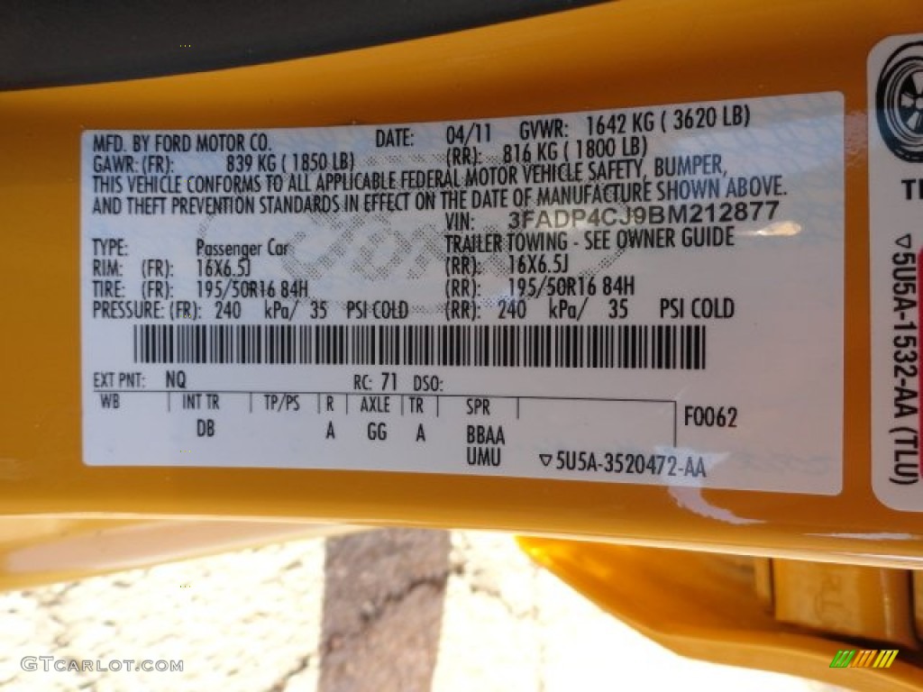 2011 Fiesta Color Code NQ for Yellow Blaze Metallic Tri-Coat Photo #59285745