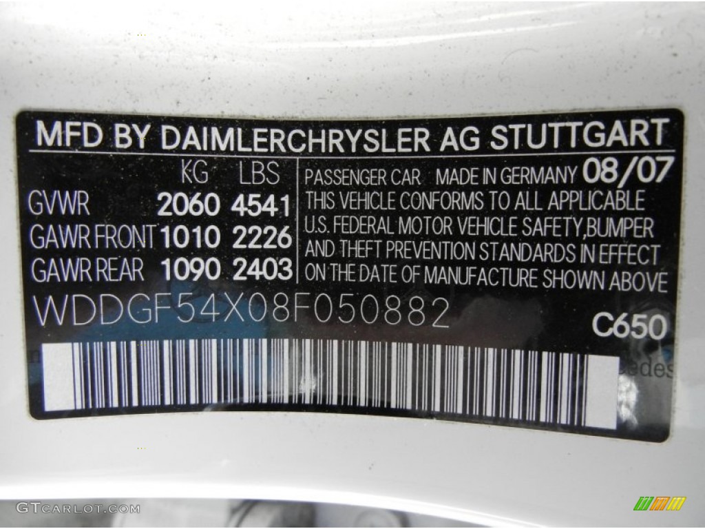 2008 C Color Code 650 for Arctic White Photo #59286604