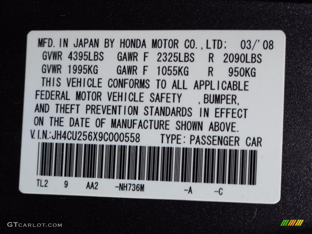 2009 TSX Color Code NH736M for Grigio Metallic Photo #59290965
