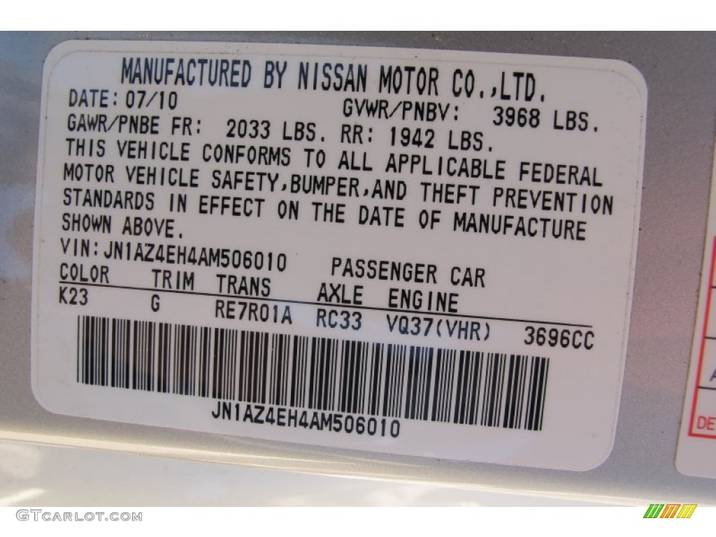 2010 370Z Color Code K23 for Brilliant Silver Photo #59293656