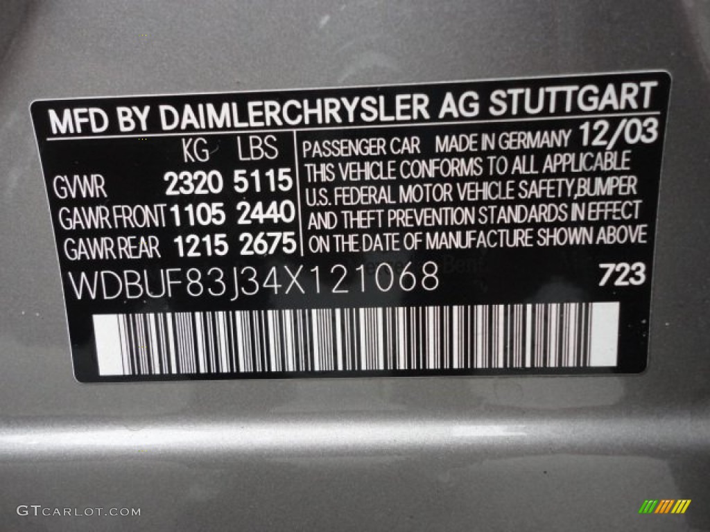 2004 Mercedes-Benz E 500 4Matic Sedan Color Code Photos
