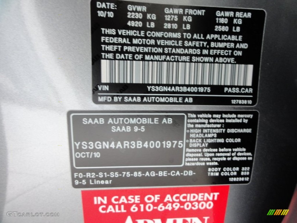 2011 9-5 Color Code 322 for Granite Grey Metallic Photo #59311469