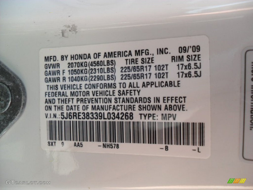 2009 CR-V LX - Taffeta White / Gray photo #7