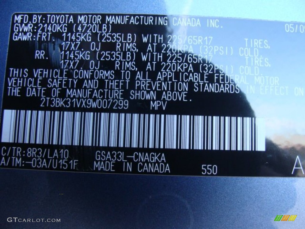 2009 RAV4 Color Code 8R3 for Pacific Blue Metallic Photo #59318918