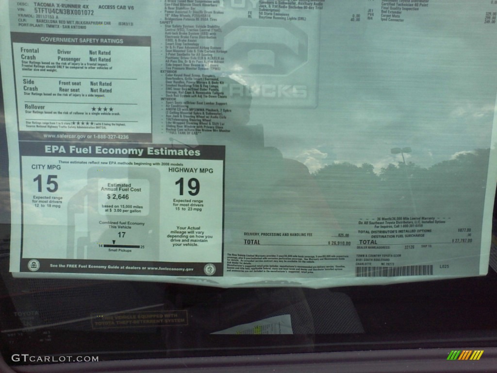2011 Toyota Tacoma X-Runner Window Sticker Photo #59327804